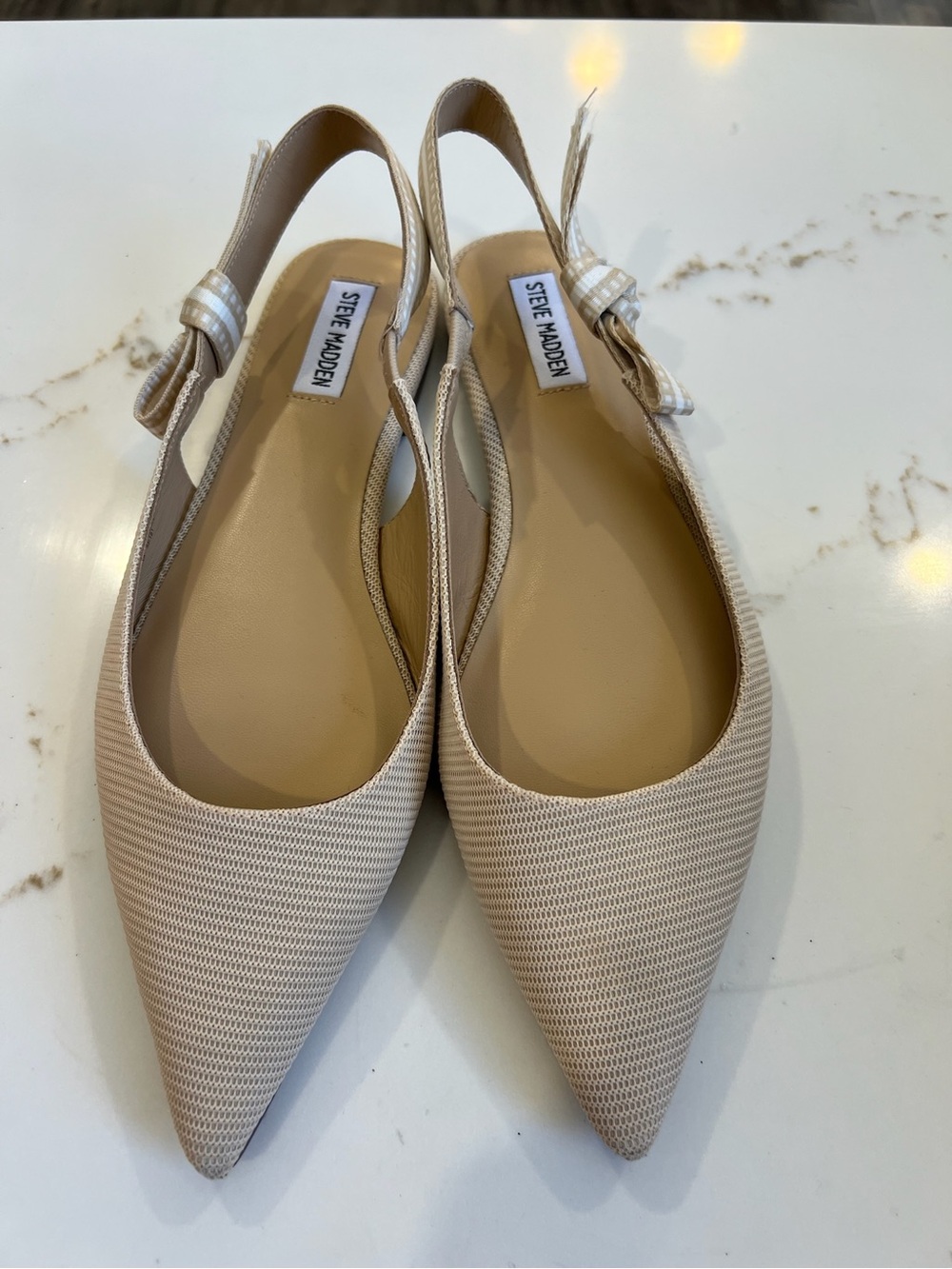 Steve Madden Women's Cream Pointed Knit Slingback Flat with Bow - Picture 2 of 5